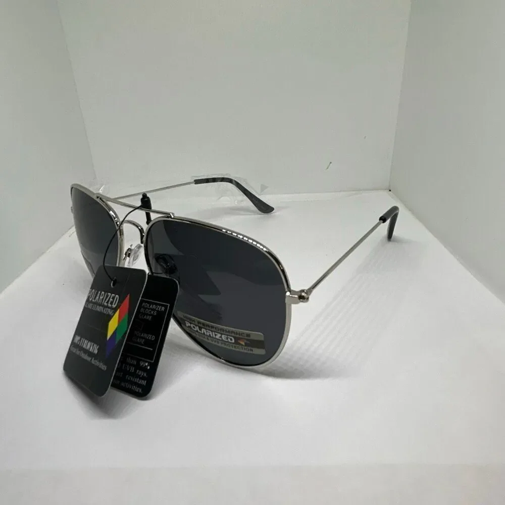 Polarized Aviator Sunglasses Silver Frame Black Lens UV400 Classic Unisex